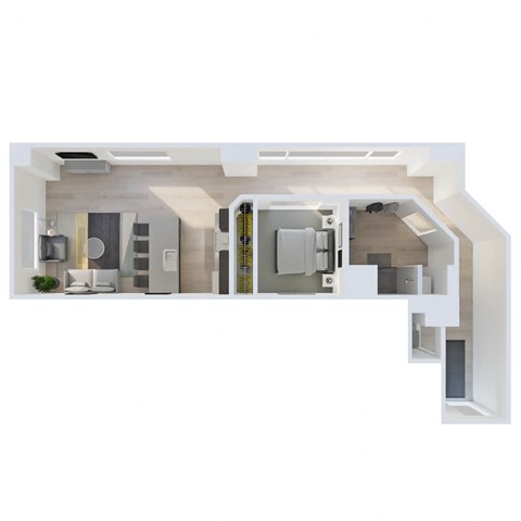Floor plan for 1 bed, 1 bath, 897 sqft